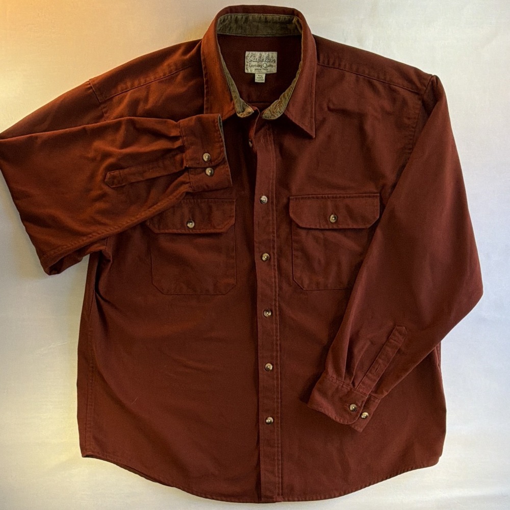 Cabela's Thick Button Up Shirt Mens XL Regular Red Solid Long Sleeve Pockets - Picture 2 of 10